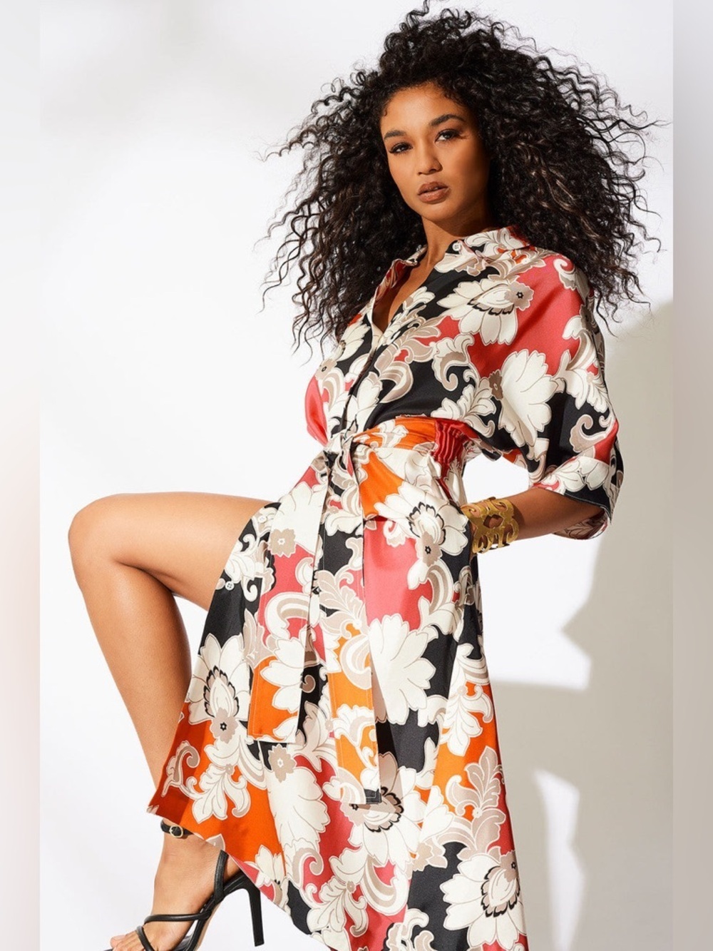 Natori Cressida Belted Printed Silk Twill Shirtdress is a chic MIDI dress Sz S